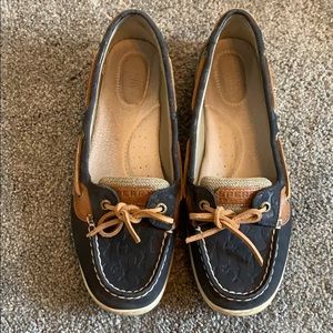 Navy sperry top siders with whales! Size 9.5